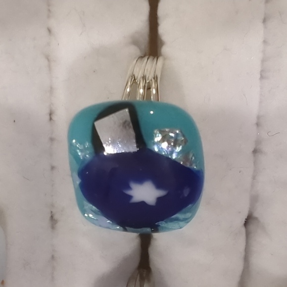 Handmade glass star of david bursting statement ring silver plated adjustable - Picture 3 of 4